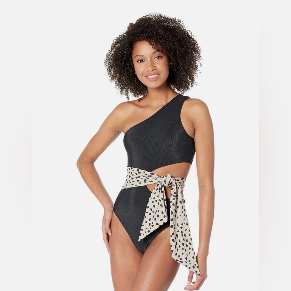 Beach Riot Women's Colorblock Black Leopard Carlie One-Piece Swimsuit Size S